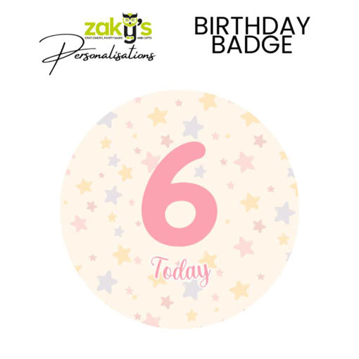 Picture of 6 TODAY BIRTHDAY BADGE PINK STAR